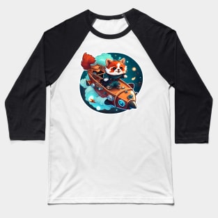 Red Panda sailing a Ship in Space Sticker Baseball T-Shirt